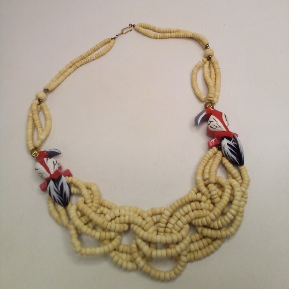 Beaded Multi-Strand Necklace Tropical Island Birds Boho Statement Piece